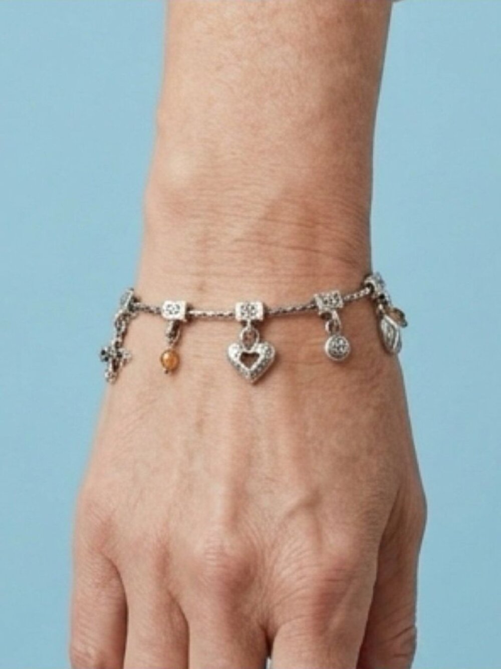 Brighton Tiny Charms Bracelet - Heart Crystal Pearl Cross - Retired